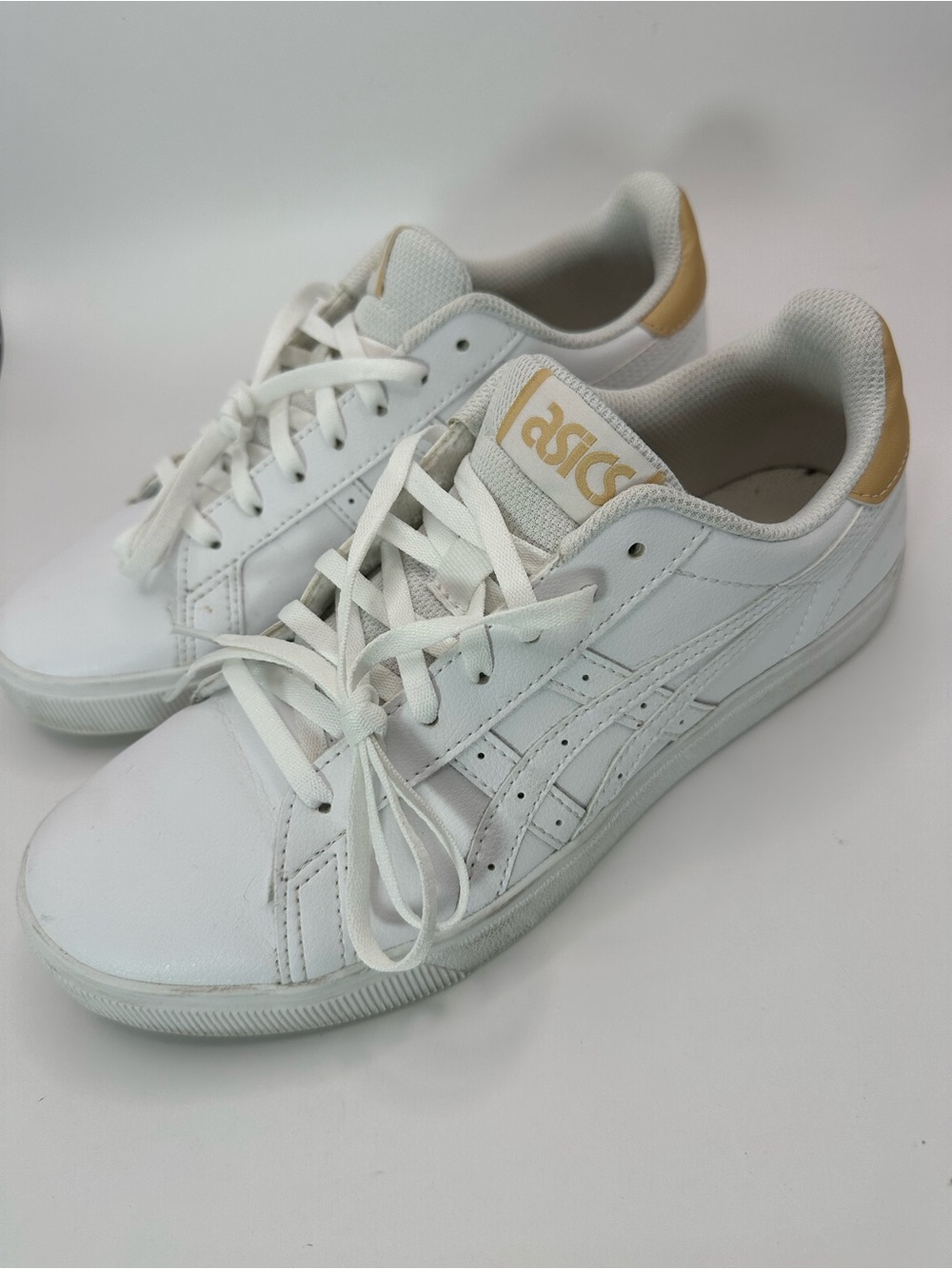 ASICS Women's White Sneakers with Tan Heel Accents